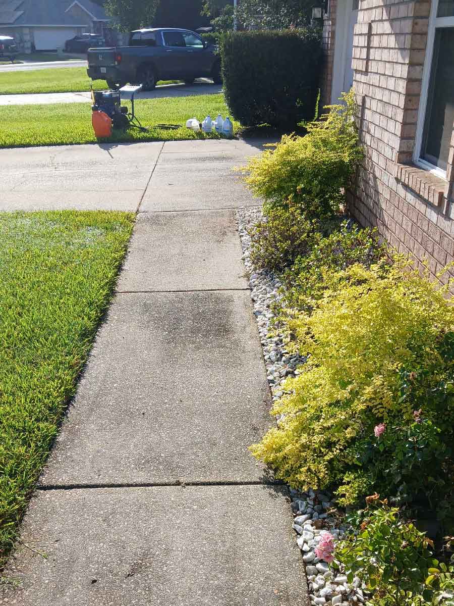Sidewalk Cleaning before pressure washing